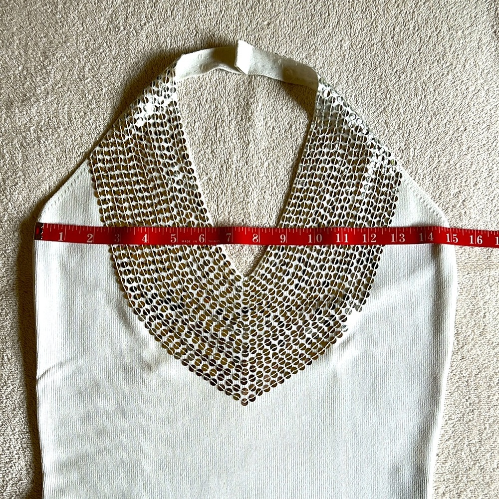 White Sequined Knit Halter Top - Picture 8 of 15